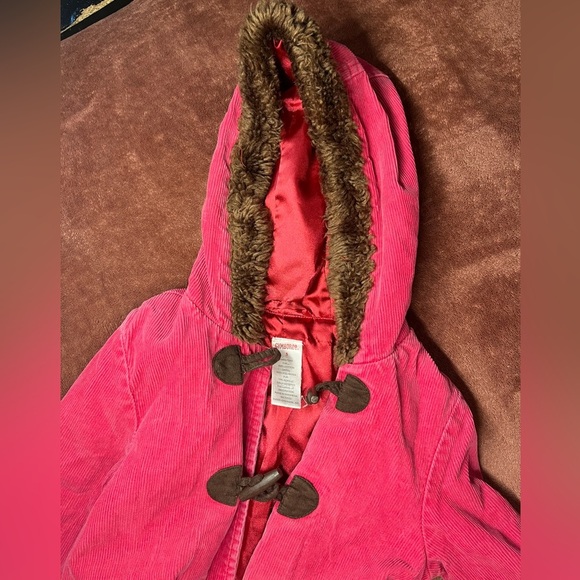 Gymboree Overcoat Girl's 5 Pink Hooded Toggle Closure Corduroy Faux Fur Cotton - Picture 5 of 5